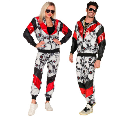 Bold and Edgy: Black and Red Skull Print Tracksuit for Adults