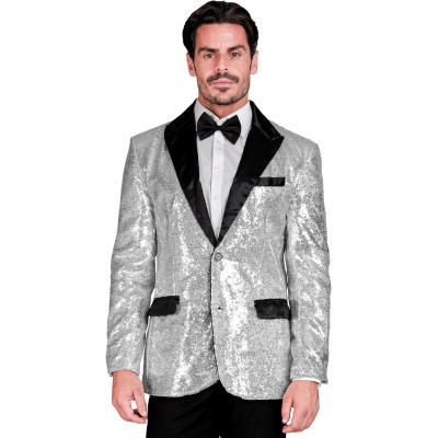 Shine Bright: Dazzling Men's Silver Sequin Jacket