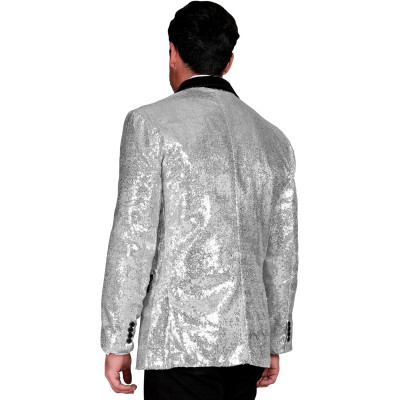 Shine Bright: Dazzling Men's Silver Sequin Jacket