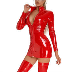 Wet Look Red Dress for Women