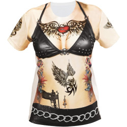 Edgy Rocker/Biker Women's T-Shirt with Bold Tattoo Design