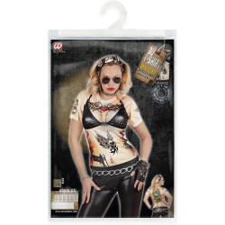 Asas rokera/baikera sieviešu T-krekls ar izteiksmīgu tetovējumu dizainu