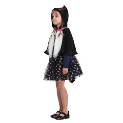 Girls Cat Costume with Hooded Cape and Skirt
