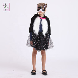 Girls Cat Costume with Hooded Cape and Skirt