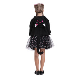 Girls Cat Costume with Hooded Cape and Skirt