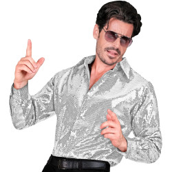 Shine Bright: Dazzling Men's Silver Sequin Shirt