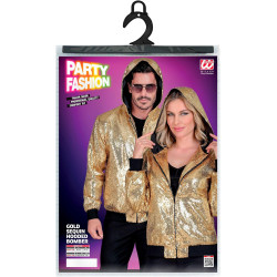 Sparkle in Style with our Gold Sequin Hooded Bomber Jacket for Carnival