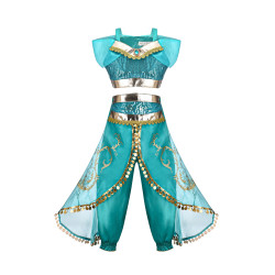 Enchanting Blue-Gold Princess Costume for Girls: Shines Like Royalty!