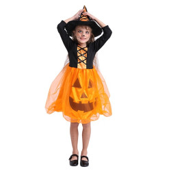 Pumpkin Witch Costume for Girls – Halloween Dress with Hat