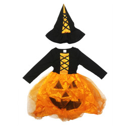 Pumpkin Witch Costume for Girls – Halloween Dress with Hat