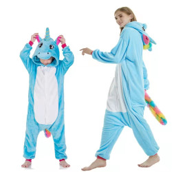 Blue Unicorn Costume for Kids and Adults – Hooded Jumpsuit