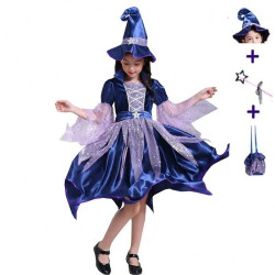 Witch Costume for Girls – Dress with Hat, Wand and Bag