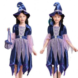 Witch Costume for Girls – Dress with Hat, Wand and Bag