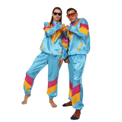 80-tojo stila zilas sporta kostīms