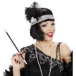 Sudraba spīdīga galvas josta ar spalvām