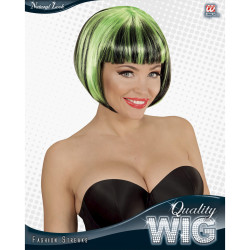Black Green Wig with Streaks