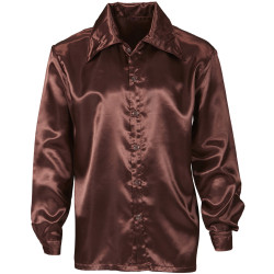 70s Disco Brown Satin Shirt for Men