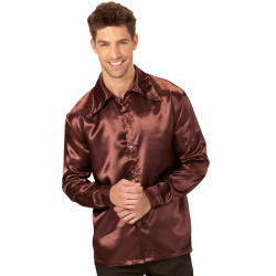 70s Disco Brown Satin Shirt for Men