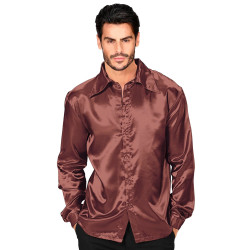 70s Disco Brown Satin Shirt for Men
