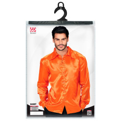 70-tojo dešimtmečio disko oranžiniai satino marškiniai vyrams