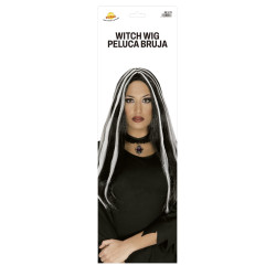 Long Black Wig with White Streaks