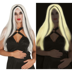 Long White Glow-in-the-Dark Wig with Black Streak