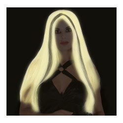 Long White Glow-in-the-Dark Wig with Black Streak