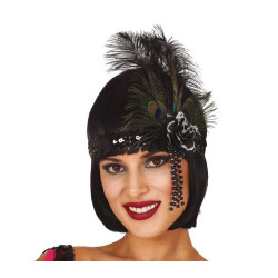 Black Glittery Headband with Feathers
