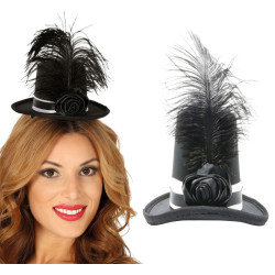 Black Mini Hat with Feathers