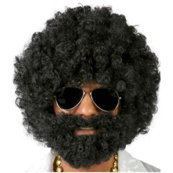 Īss melns cirtainais afro parūka ar bārdu